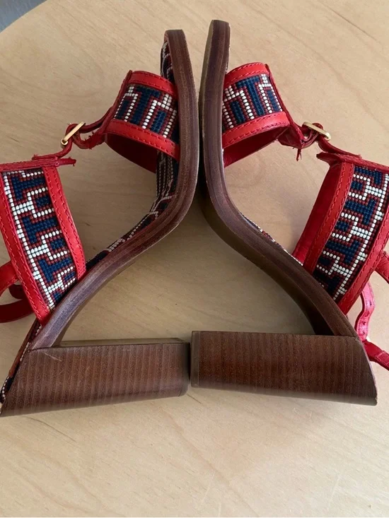 Tory Burch Florian Sandals Heels Tapestry Size 8 - Picture 14 of 15